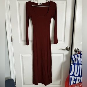 Dark Red Full Length Bodycon Dress